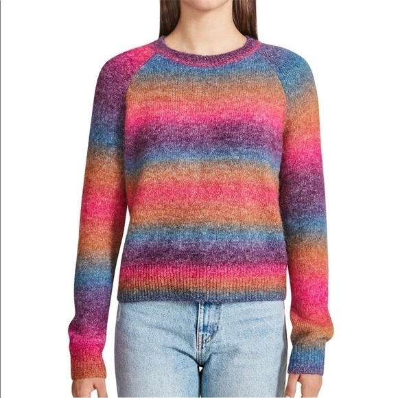BB Dakota Steve Madden bright rainbow ombre striped fuzzy sweater size XXL - Picture 2 of 15